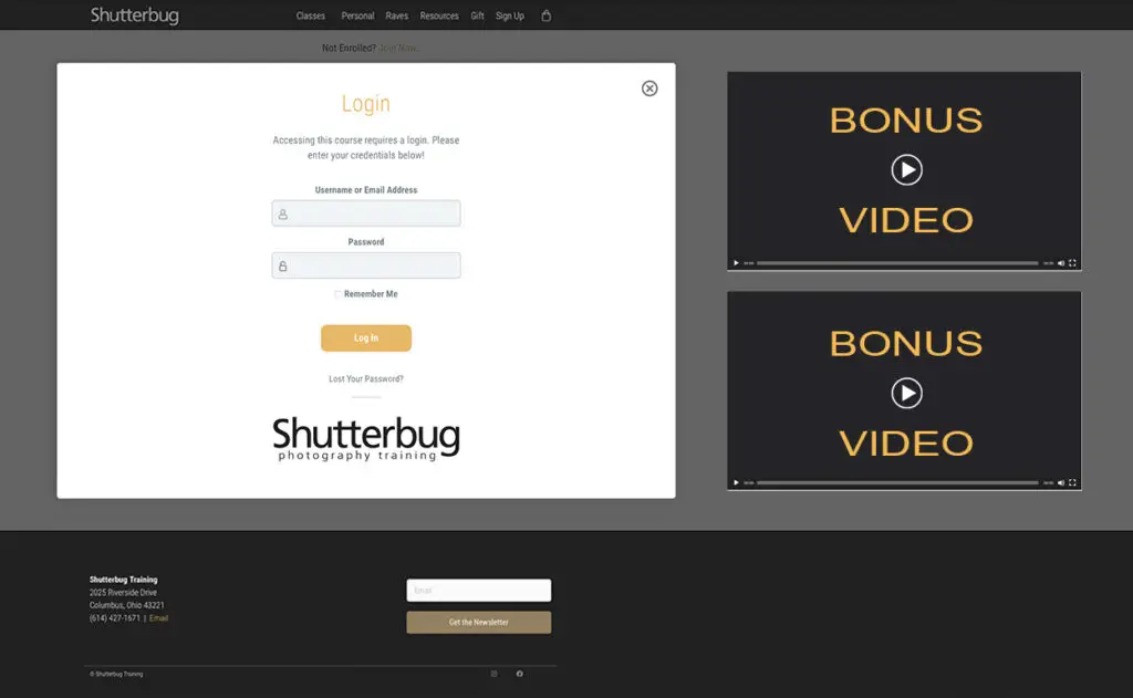 Forever access and bonus Shutterbug Training videos.
